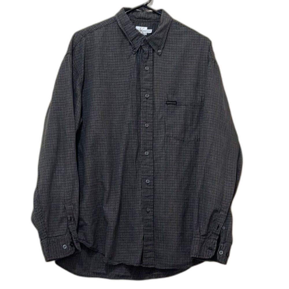 Calvin Klein Shirt Mens Large Plaid Button Pocket Preppy Y2k 90s Streetwear Navy
